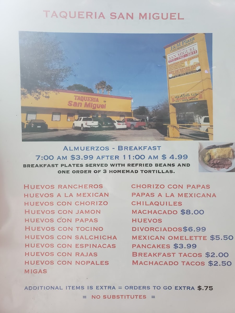Taqueria San Miguel Menu - Image 3